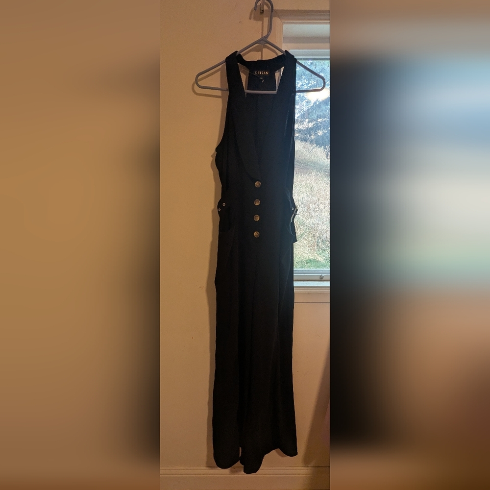 Black Sleeveless Dress with Button Details